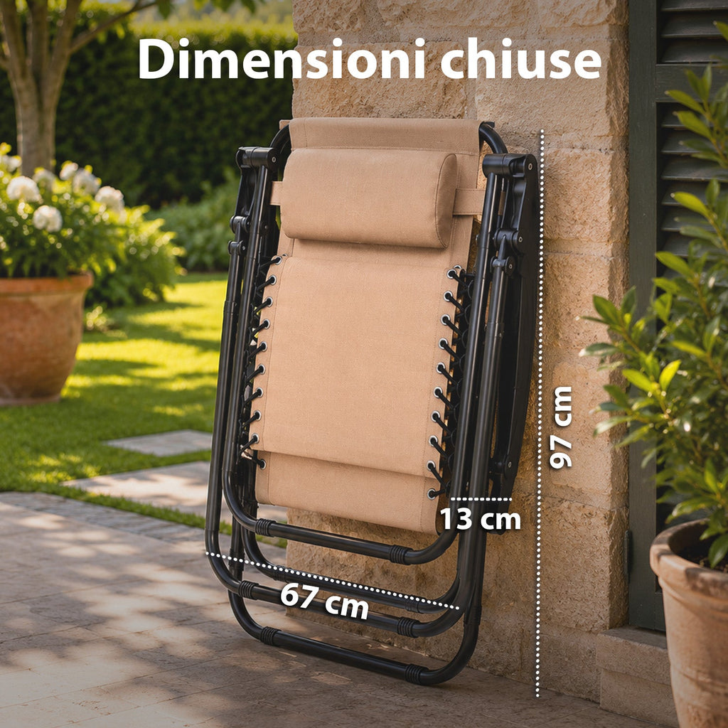 Sedia da giardino pieghevole con vassoio laterale – Portata 120 kg – Struttura in ferro e tessuto Teslin
