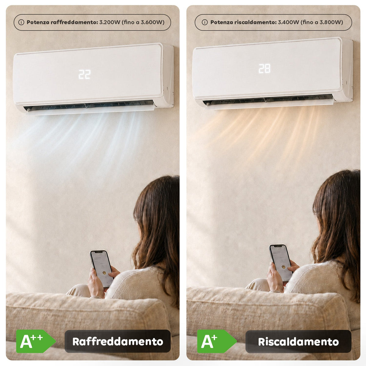 Climatizzatore Monosplit Inverter 9000/12000/18000 BTU A++ Gas R32 Wi-Fi