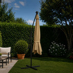 Ombrellone Rotondo Decentrato Ø3m con Braccio Laterale in Acciaio, Manovella, Poliestere 180gr Impermeabile UV per Giardino e Terrazzo