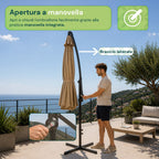 Ombrellone Rotondo Decentrato Ø3m con Braccio Laterale in Acciaio, Manovella, Poliestere 180gr Impermeabile UV per Giardino e Terrazzo