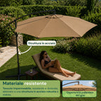 Ombrellone Rotondo Decentrato Ø3m con Braccio Laterale in Acciaio, Manovella, Poliestere 180gr Impermeabile UV per Giardino e Terrazzo