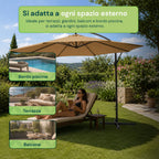 Ombrellone Rotondo Decentrato Ø3m con Braccio Laterale in Acciaio, Manovella, Poliestere 180gr Impermeabile UV per Giardino e Terrazzo