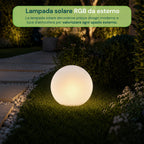 Lampada solare da giardino con telecomando, luci LED RGB+bianco, 8 ore, batteria agli ioni di litio, picchetto e pannello solare integrato