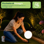 Lampada solare da giardino con telecomando, luci LED RGB+bianco, 8 ore, batteria agli ioni di litio, picchetto e pannello solare integrato