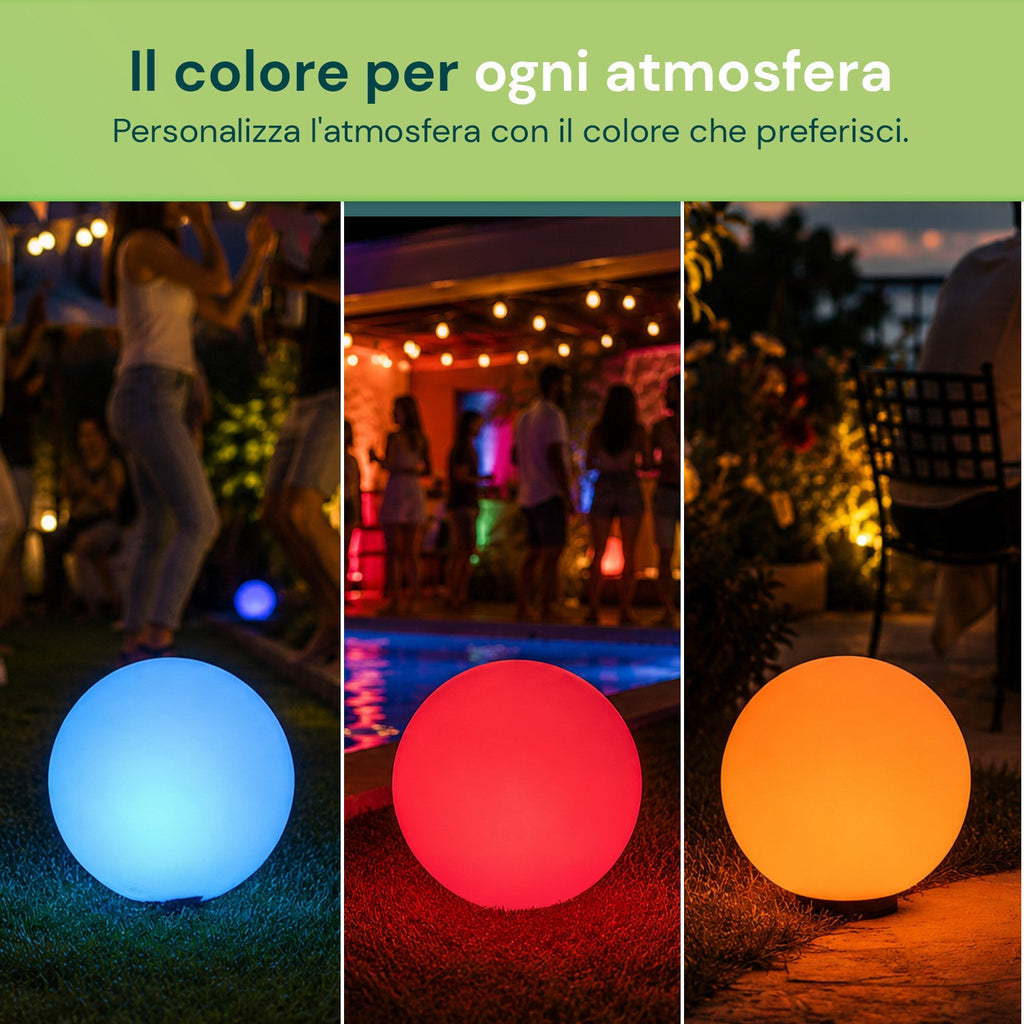 Lampada solare da giardino con telecomando, luci LED RGB+bianco, 8 ore, batteria agli ioni di litio, picchetto e pannello solare integrato
