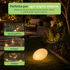 Lampada solare da giardino con telecomando, luci LED RGB+bianco, 8 ore, batteria agli ioni di litio, picchetto e pannello solare integrato
