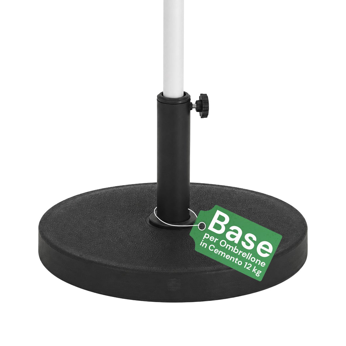 Base per Ombrellone in Cemento 12kg ø42cm Compatibile con Pali 38-48mm, Manopola di Bloccaggio Inclusa – Piedistallo Pesante per Giardino e Terrazzo