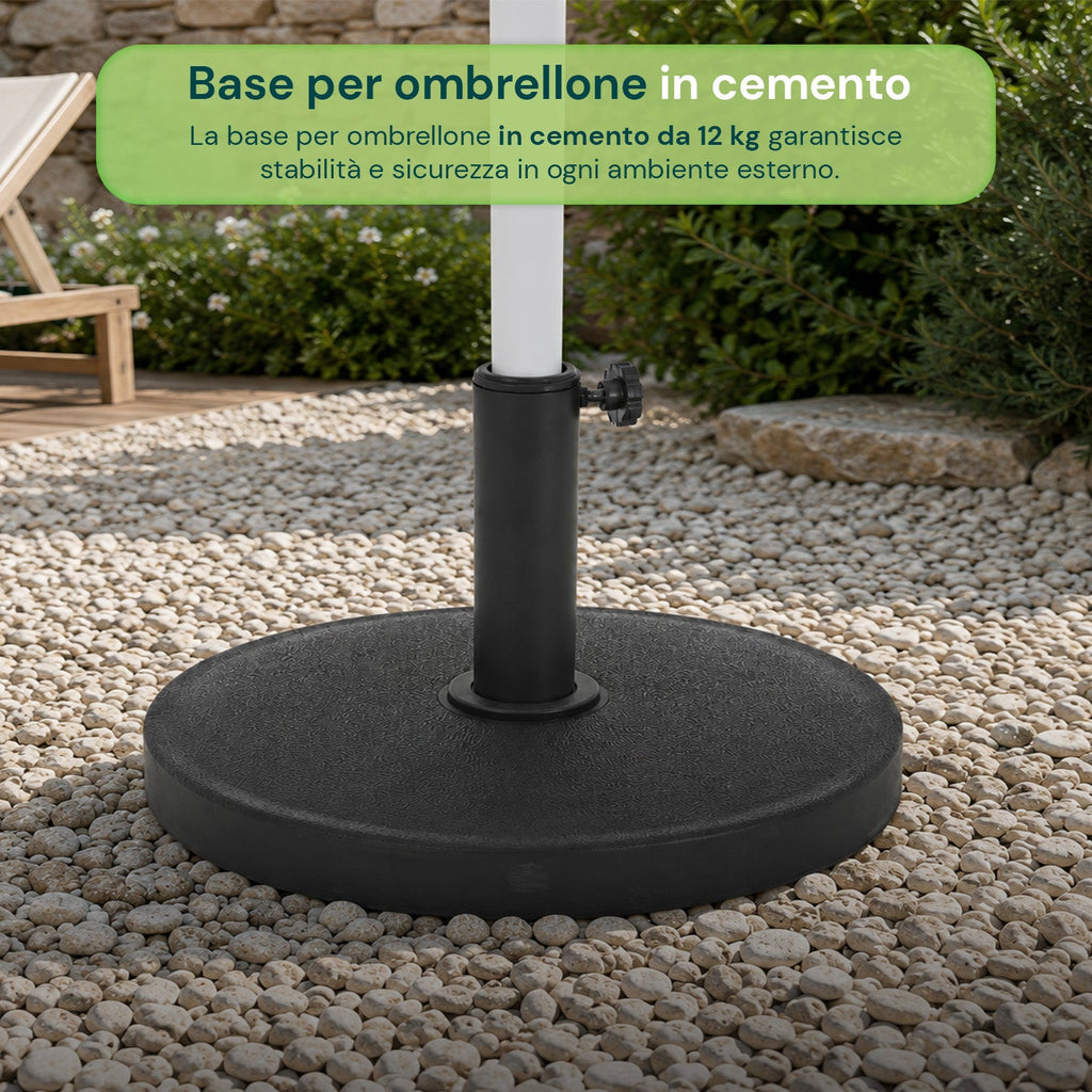 Base per Ombrellone in Cemento 12kg ø42cm Compatibile con Pali 38-48mm, Manopola di Bloccaggio Inclusa – Piedistallo Pesante per Giardino e Terrazzo