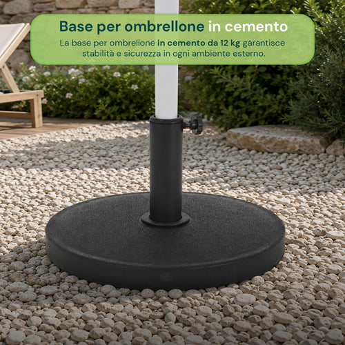 Base per Ombrellone in Cemento 12kg ø42cm Compatibile con Pali 38-48mm, Manopola di Bloccaggio Inclusa – Piedistallo Pesante per Giardino e Terrazzo