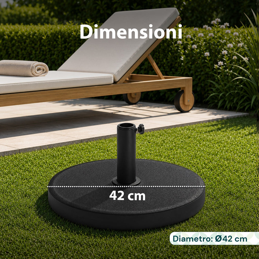Base per Ombrellone in Cemento 12kg ø42cm Compatibile con Pali 38-48mm, Manopola di Bloccaggio Inclusa – Piedistallo Pesante per Giardino e Terrazzo