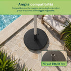 Base per Ombrellone in Cemento 12kg ø42cm Compatibile con Pali 38-48mm, Manopola di Bloccaggio Inclusa – Piedistallo Pesante per Giardino e Terrazzo