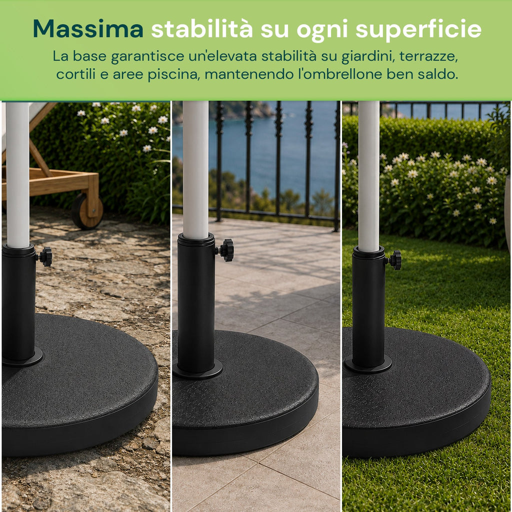 Base per Ombrellone in Cemento 12kg ø42cm Compatibile con Pali 38-48mm, Manopola di Bloccaggio Inclusa – Piedistallo Pesante per Giardino e Terrazzo