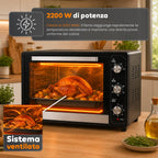 Forno Elettrico Ventilato 66 Litri 2200 Watt con Girarrosto e Accessori 5 Modalità di Cottura