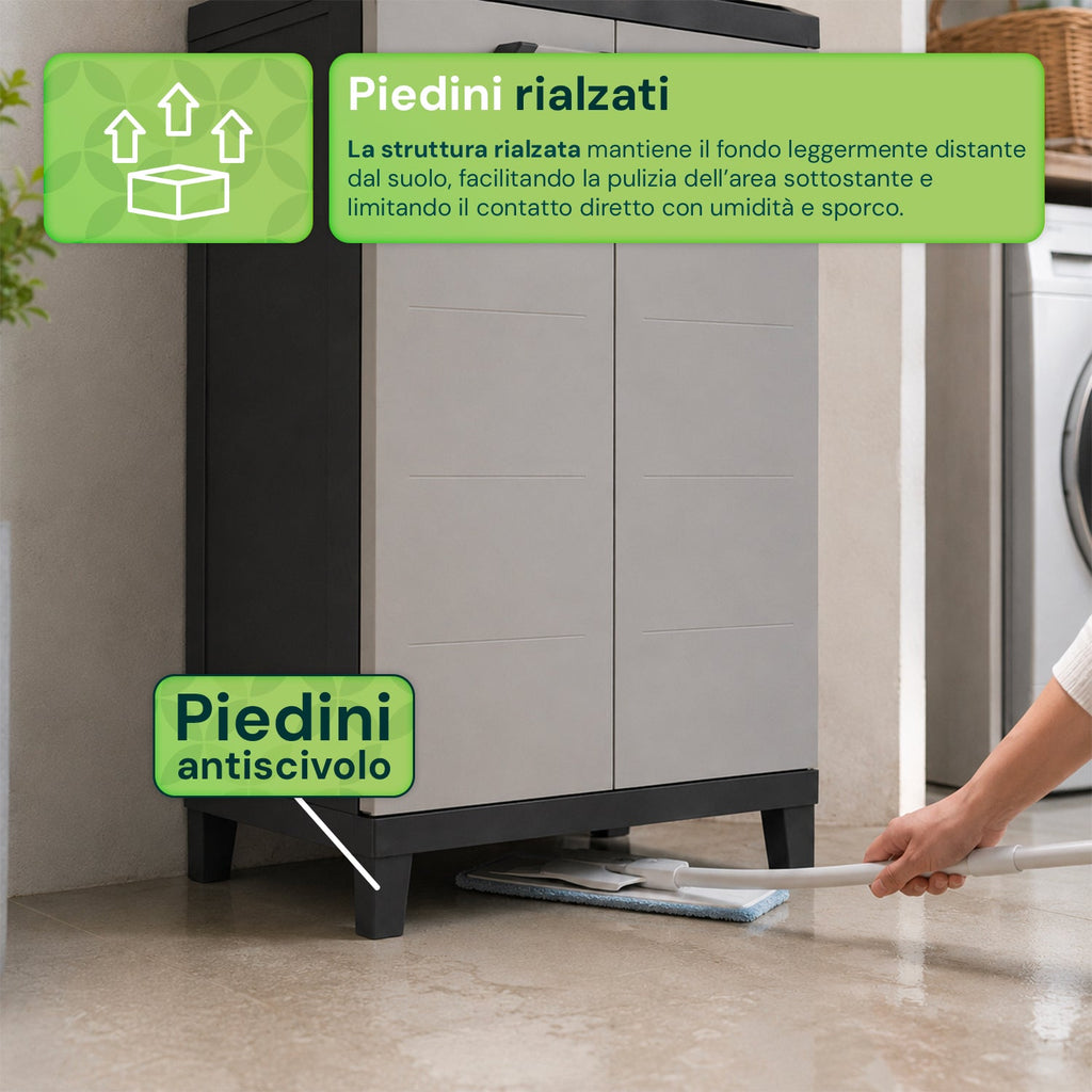 Armadio per raccolta differenziata in plastica con 3 scomparti e doppia anta