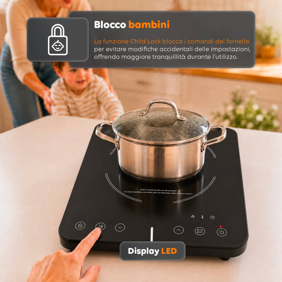 Fornello a induzione elettrico a una zona di cottura da 2000W con controllo touch