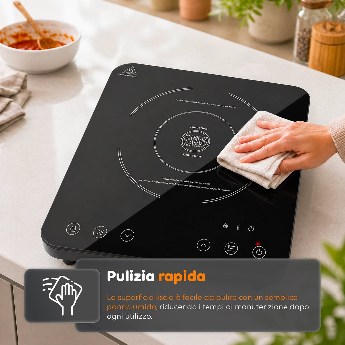 Fornello a induzione elettrico a una zona di cottura da 2000W con controllo touch