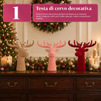 Testa di Cervo Decorativa Effetto Velluto 32x20x28h cm | Complemento d'Arredo Design Moderno in 6 Colori per Casa, Ufficio e Negozio