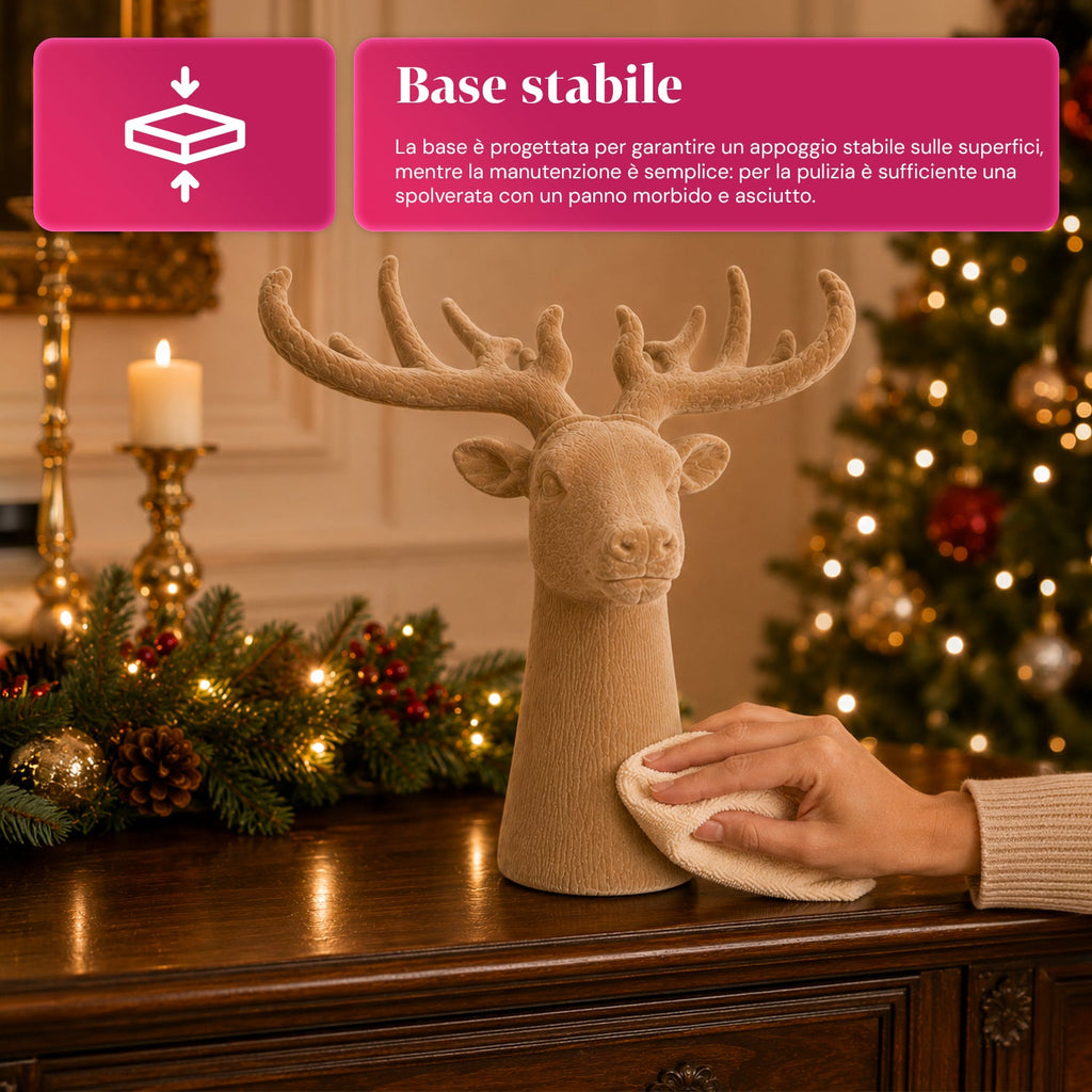 Testa di Cervo Decorativa Effetto Velluto 32x20x28h cm | Complemento d'Arredo Design Moderno in 6 Colori per Casa, Ufficio e Negozio