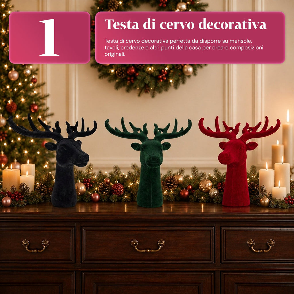 Testa di Cervo Decorativa Effetto Velluto 32x20x28h cm | Complemento d'Arredo Design Moderno in 6 Colori per Casa, Ufficio e Negozio