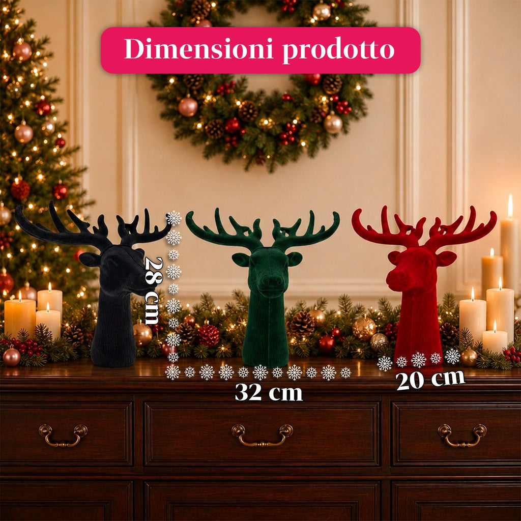 Testa di Cervo Decorativa Effetto Velluto 32x20x28h cm | Complemento d'Arredo Design Moderno in 6 Colori per Casa, Ufficio e Negozio