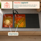 Lavello cucina a due vasche con o senza gocciolatoio, bianco o nero, rubinetto incluso