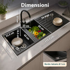 Lavello cucina a due vasche con o senza gocciolatoio, bianco o nero, rubinetto incluso