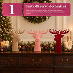 Testa di Cervo Decorativa Effetto Velluto 32x20x28h cm | Complemento d'Arredo Design Moderno in 6 Colori per Casa, Ufficio e Negozio
