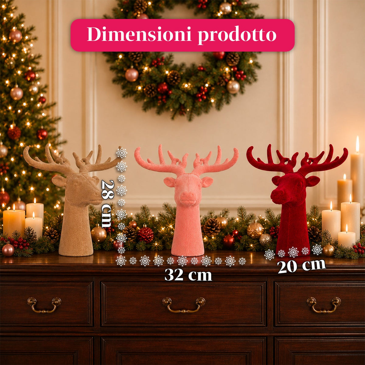 Testa di Cervo Decorativa Effetto Velluto 32x20x28h cm | Complemento d'Arredo Design Moderno in 6 Colori per Casa, Ufficio e Negozio