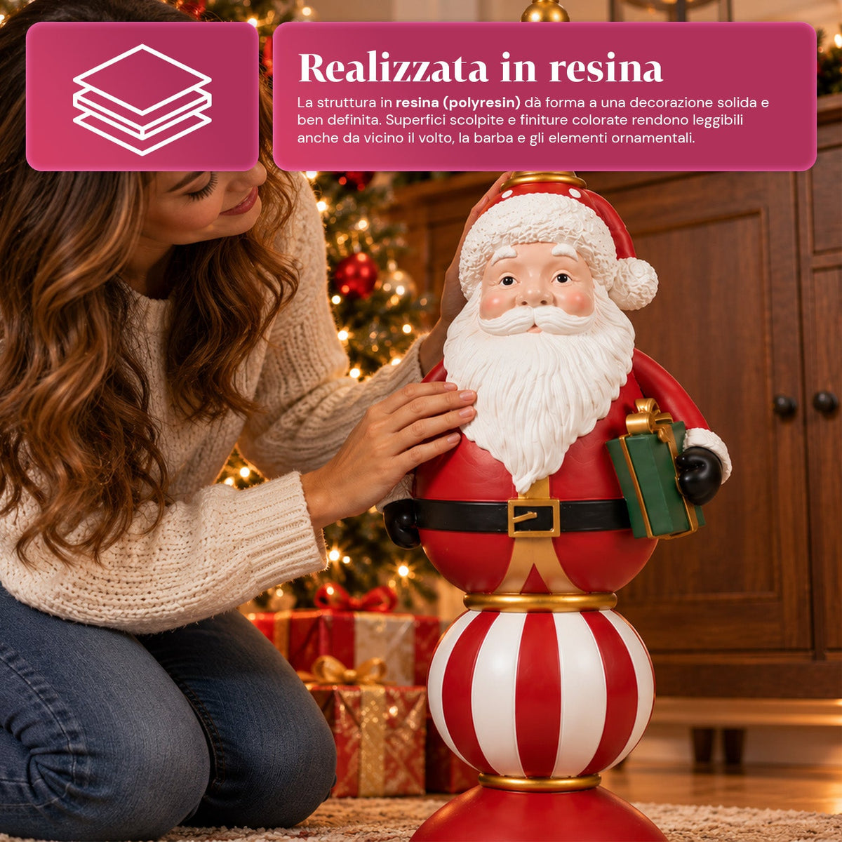 Statuetta Natalizia 76 cm in Resina, Decorazione Babbo Natale e Soldatino Schiaccianoci, Bianco o Rosso