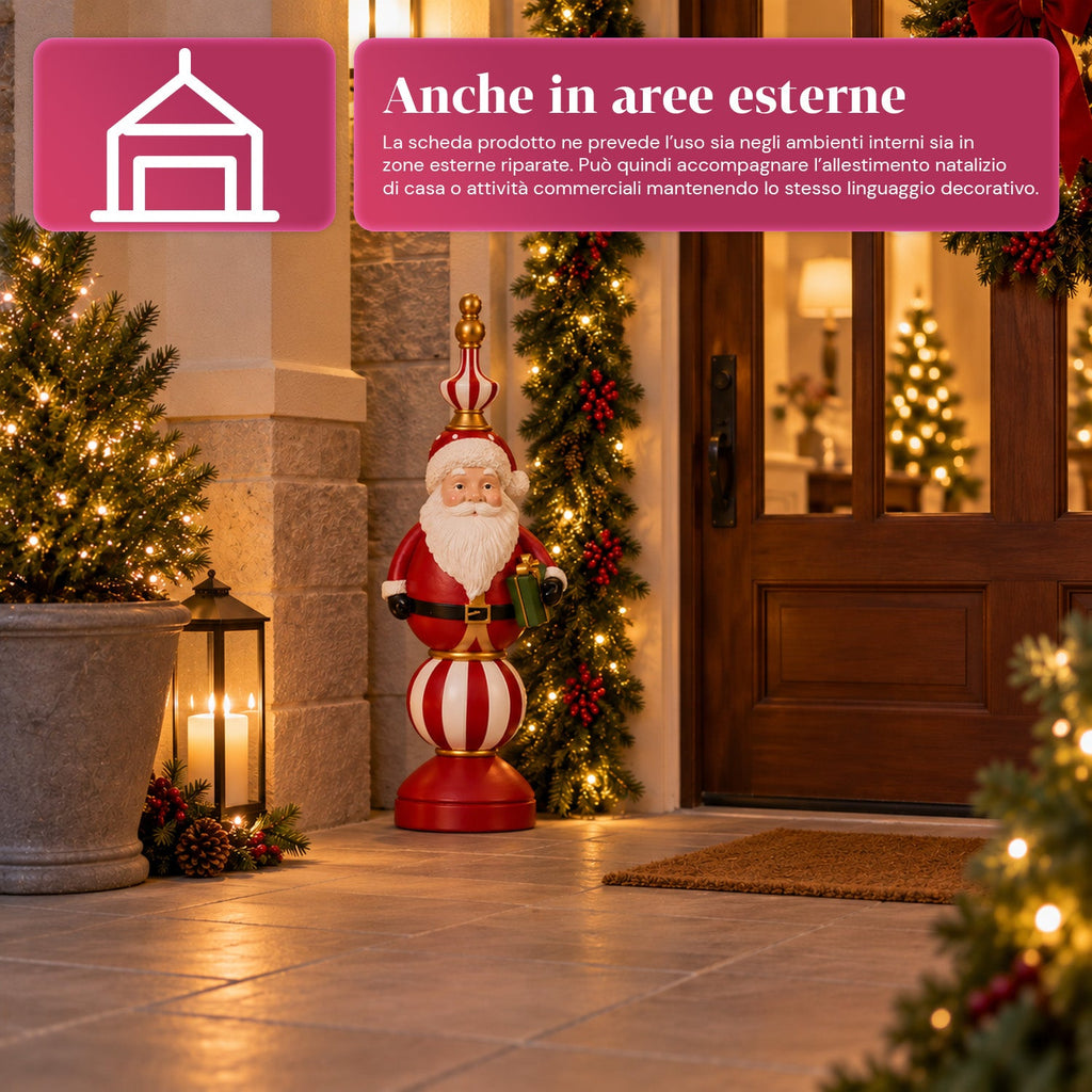 Statuetta Natalizia 76 cm in Resina, Decorazione Babbo Natale e Soldatino Schiaccianoci, Bianco o Rosso