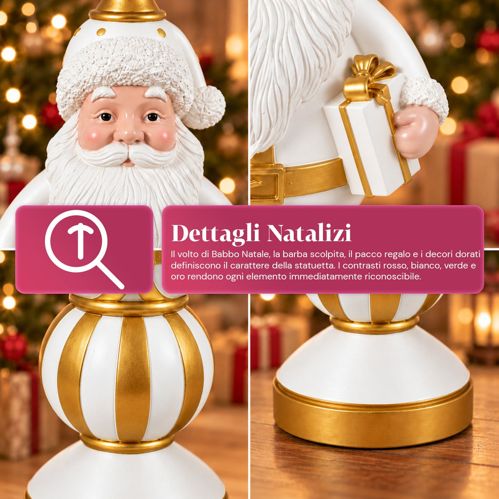 Statuetta Natalizia 76 cm in Resina, Decorazione Babbo Natale e Soldatino Schiaccianoci, Bianco o Rosso
