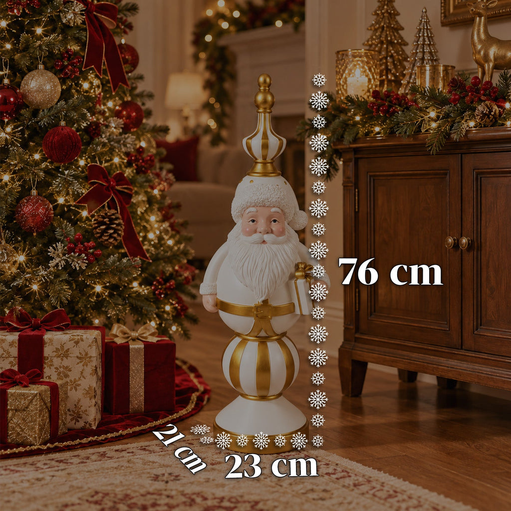 Statuetta Natalizia 76 cm in Resina, Decorazione Babbo Natale e Soldatino Schiaccianoci, Bianco o Rosso