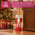 Statuetta Natalizia 76 cm in Resina, Decorazione Babbo Natale e Soldatino Schiaccianoci, Bianco o Rosso