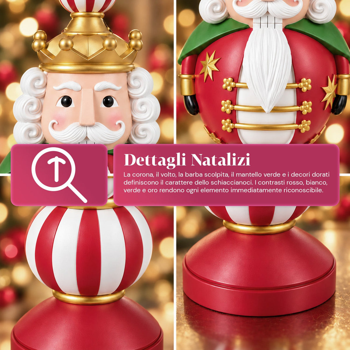 Statuetta Natalizia 76 cm in Resina, Decorazione Babbo Natale e Soldatino Schiaccianoci, Bianco o Rosso