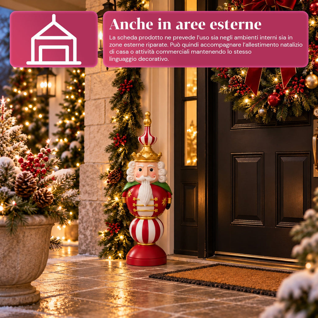 Statuetta Natalizia 76 cm in Resina, Decorazione Babbo Natale e Soldatino Schiaccianoci, Bianco o Rosso