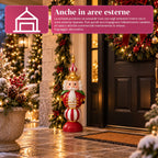 Statuetta Natalizia 76 cm in Resina, Decorazione Babbo Natale e Soldatino Schiaccianoci, Bianco o Rosso