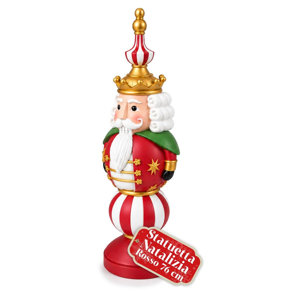 Statuetta Natalizia 76 cm in Resina, Decorazione Babbo Natale e Soldatino Schiaccianoci, Bianco o Rosso