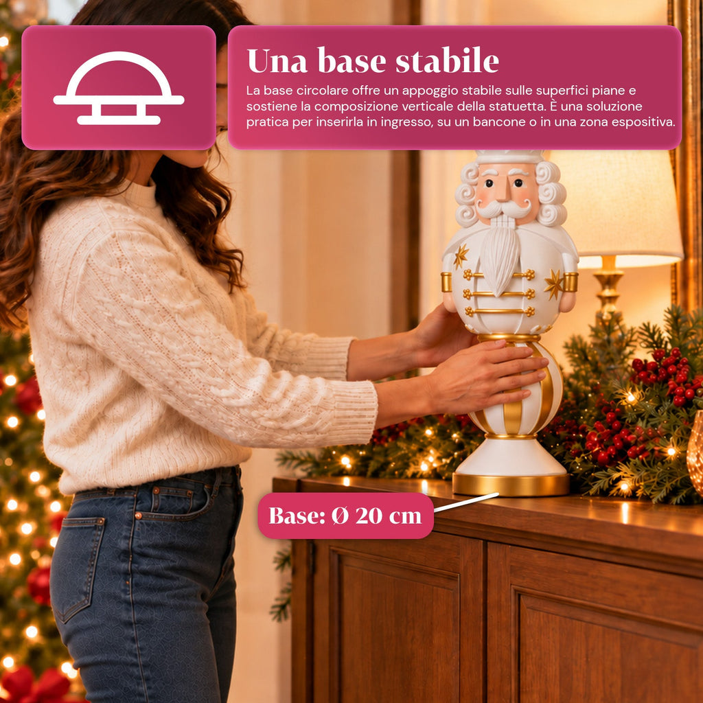 Statuetta Natalizia 76 cm in Resina, Decorazione Babbo Natale e Soldatino Schiaccianoci, Bianco o Rosso