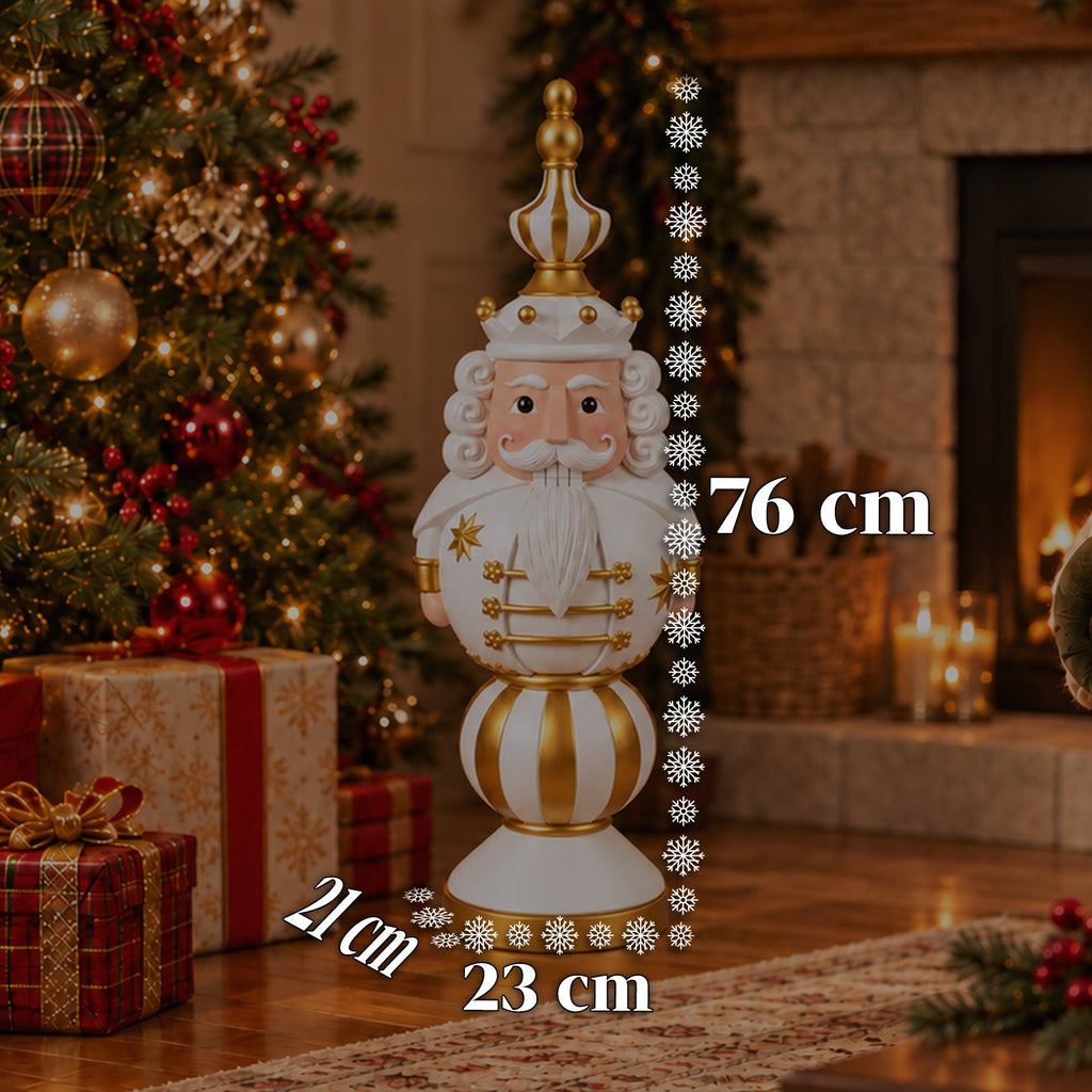 Statuetta Natalizia 76 cm in Resina, Decorazione Babbo Natale e Soldatino Schiaccianoci, Bianco o Rosso