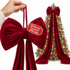 Large Red Velvet Bow 190 cm – Padded Ornament with Hook, Decoration for Door, Tree and Interiors