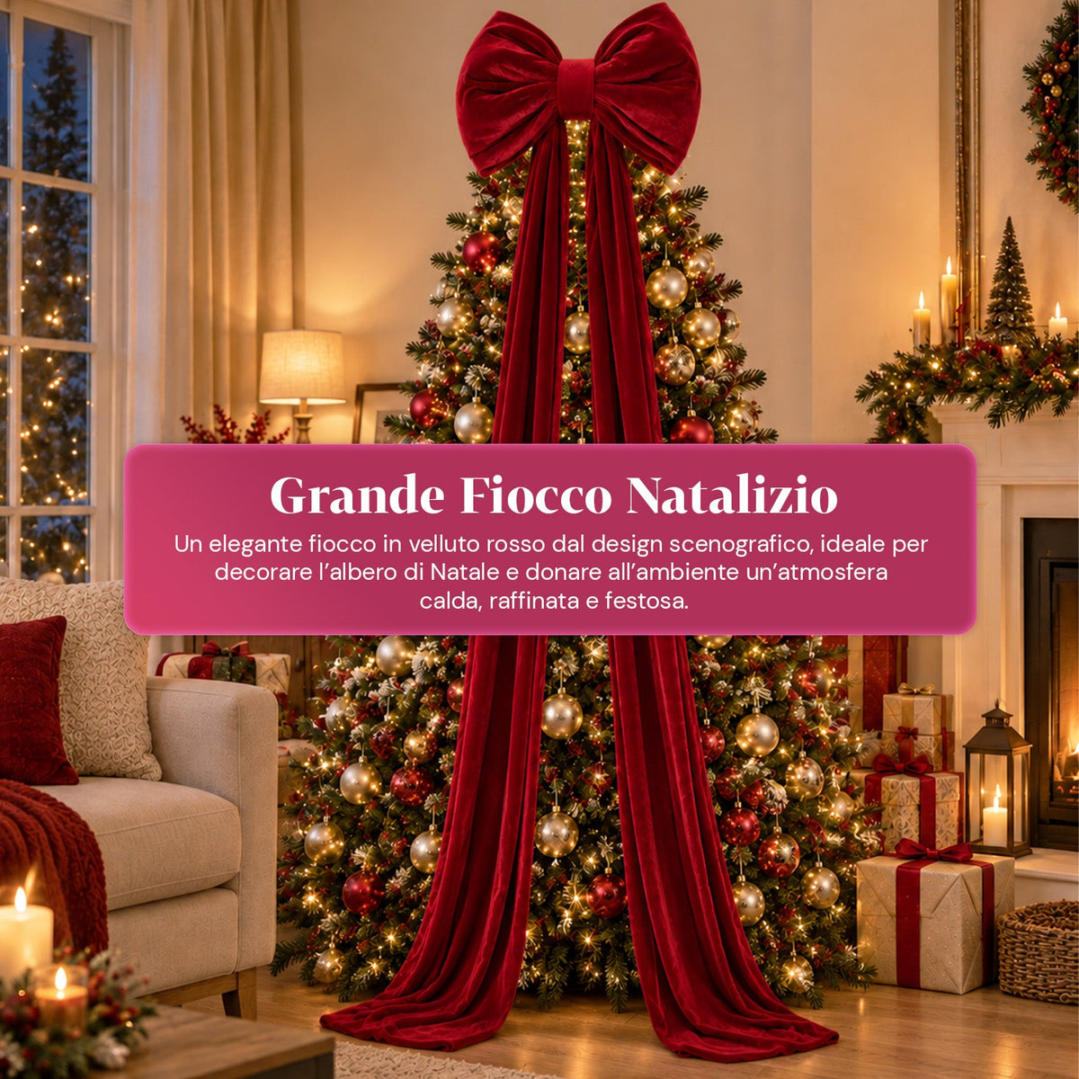 Large Red Velvet Bow 190 cm – Padded Ornament with Hook, Decoration for Door, Tree and Interiors