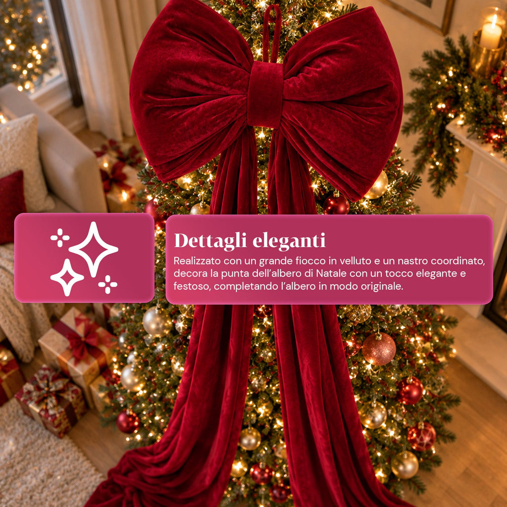 Large Red Velvet Bow 190 cm – Padded Ornament with Hook, Decoration for Door, Tree and Interiors
