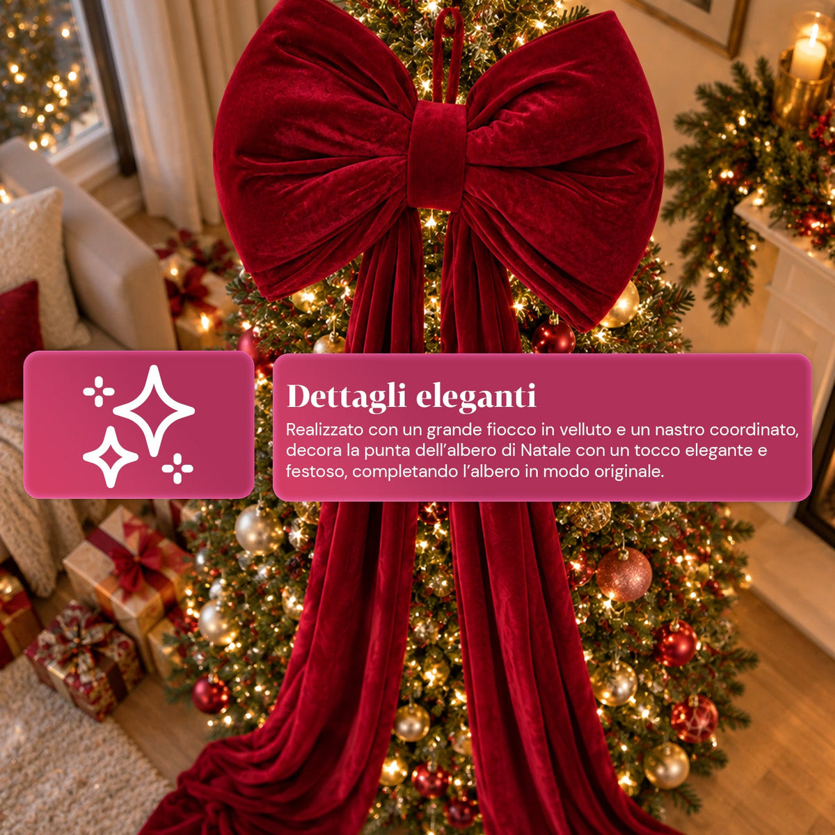 Large Red Velvet Bow 190 cm – Padded Ornament with Hook, Decoration for Door, Tree and Interiors
