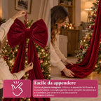 Large Red Velvet Bow 190 cm – Padded Ornament with Hook, Decoration for Door, Tree and Interiors