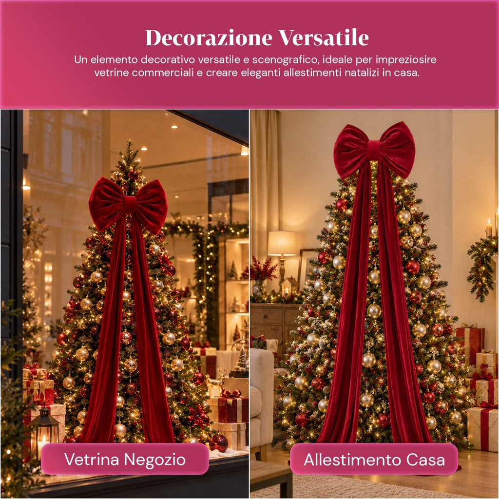 Large Red Velvet Bow 190 cm – Padded Ornament with Hook, Decoration for Door, Tree and Interiors