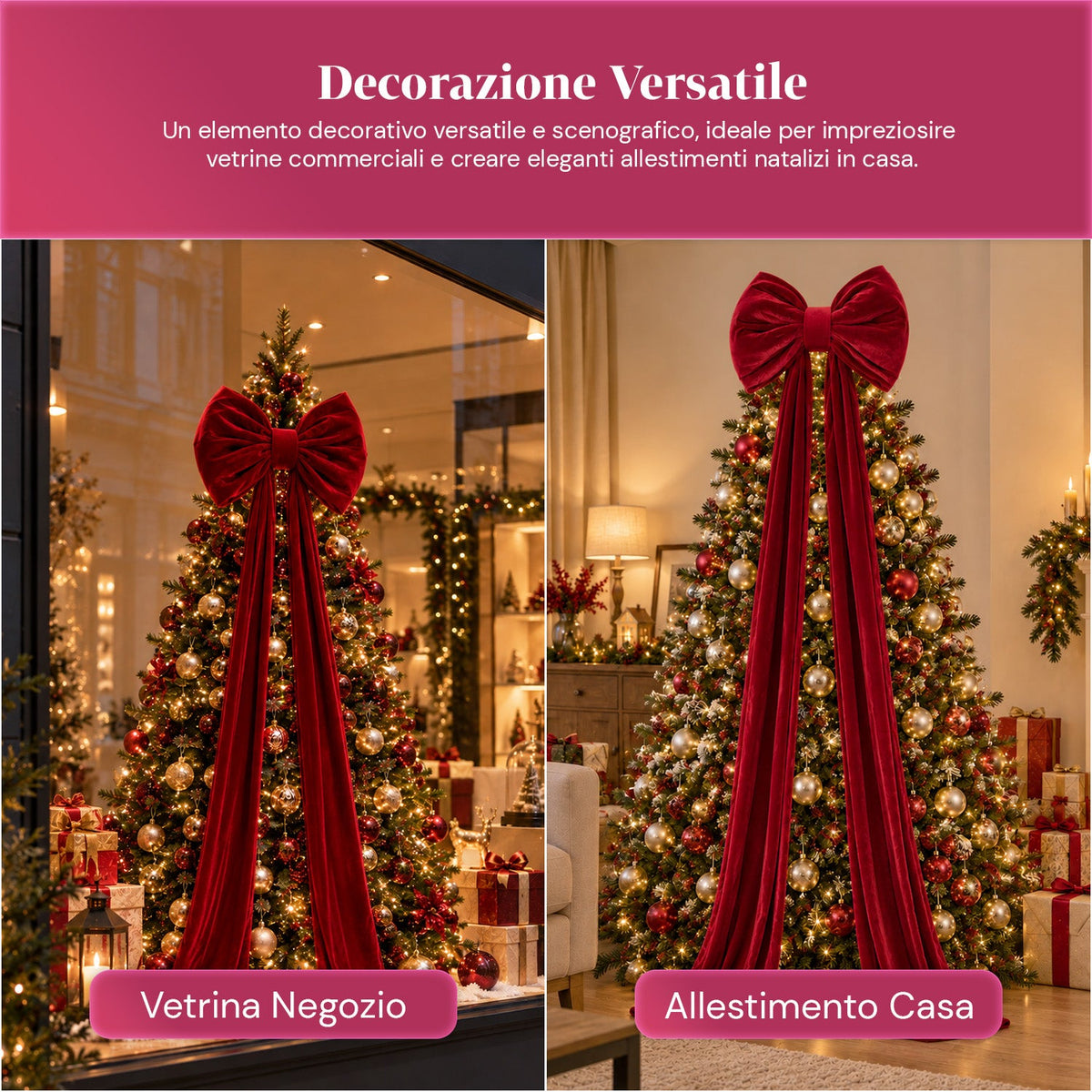 Large Red Velvet Bow 190 cm – Padded Ornament with Hook, Decoration for Door, Tree and Interiors