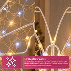 Farfalla Luminosa LED Bianca 50x40 cm – Lampada Decorativa in Ferro con Filo Dorato, Luci Bianche Calde e Fredde, Alimentazione USB e Gancio