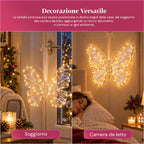 Farfalla Luminosa LED Bianca 50x40 cm – Lampada Decorativa in Ferro con Filo Dorato, Luci Bianche Calde e Fredde, Alimentazione USB e Gancio