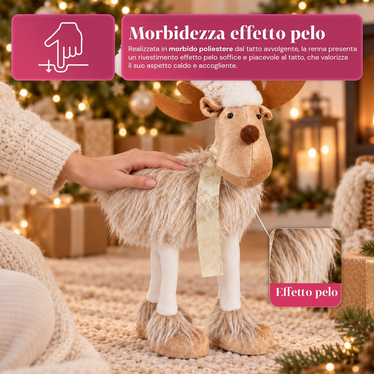 Grande Renna Natalizia 63 cm in Peluche Morbido – Decorazione Natalizia con Zampe Appesantite | 4 Colori