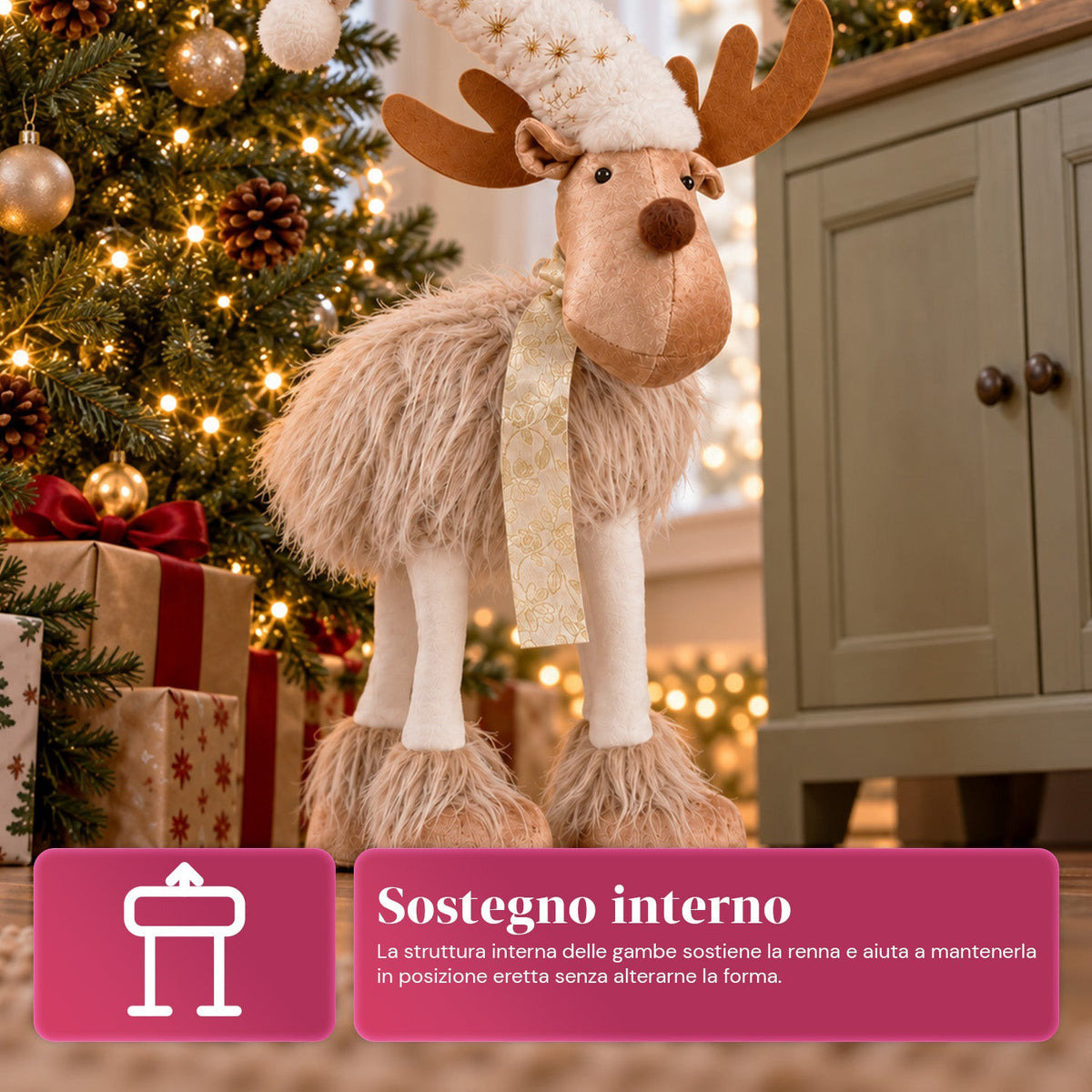 Grande Renna Natalizia 63 cm in Peluche Morbido – Decorazione Natalizia con Zampe Appesantite | 4 Colori